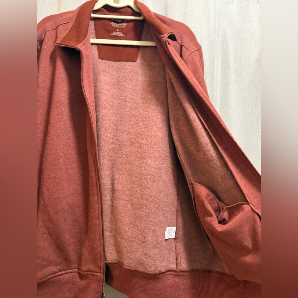 Arrow USA 1851 Men's Full Zip Sweatshirt Cotton Blend Rust Color Size L Like New - Picture 6 of 13